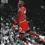 Le saut légendaire de Michael Jordan en rouge et noir